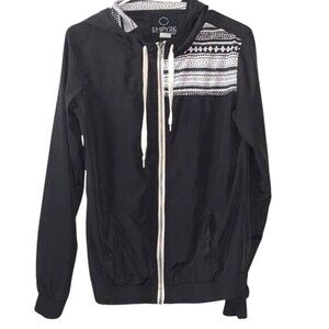 Empyre Black Hooded Zip-Up Windbreaker Jacket W/ White Pattern Accents Size M 10